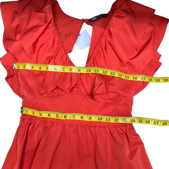 NWT Zara Womens Red Ruffle Mini Dress Blogger Favorite Small 1971/154/649 - Picture 12 of 15